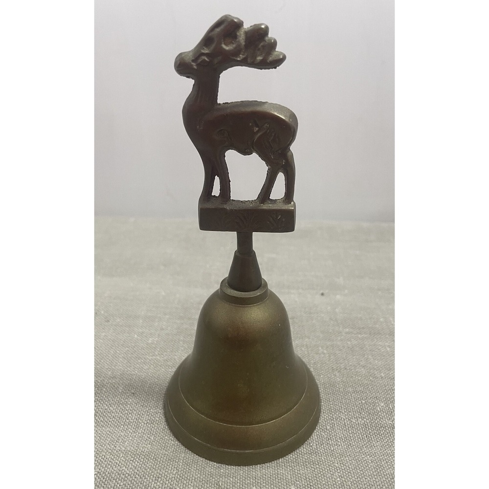Brass Dinner Bell With Stag On Top Vintage Made In India‎ 5 3/4" Tall enesco
